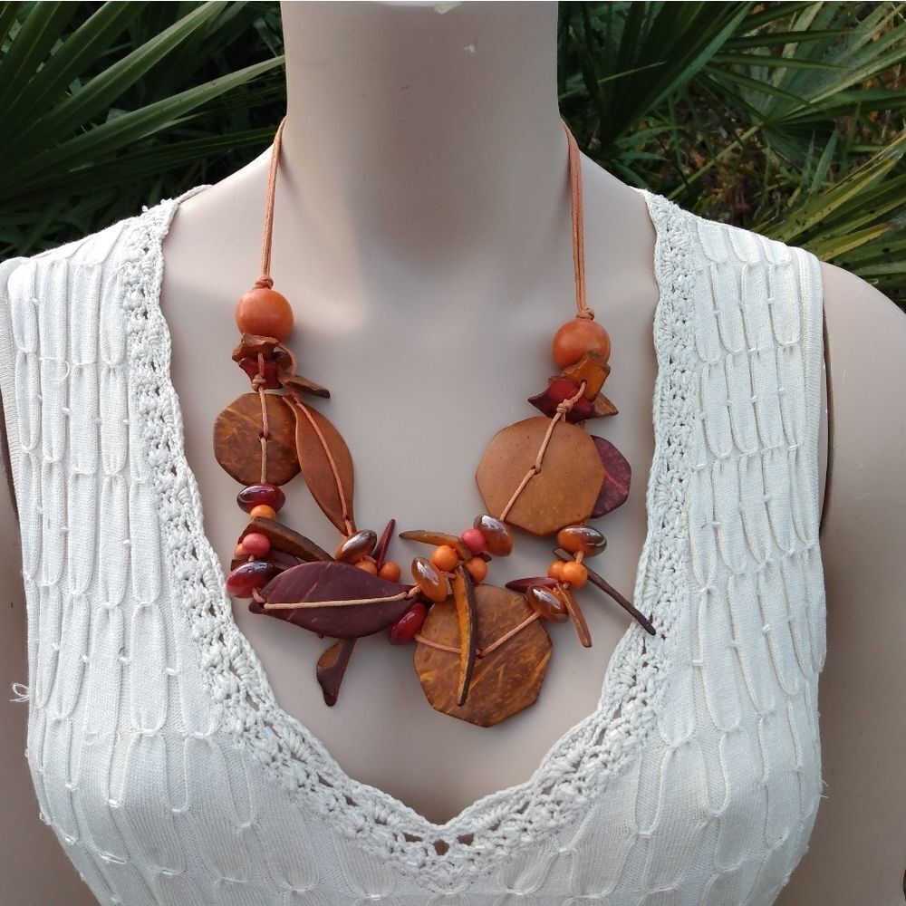 Handcrafted Orange and Brown Statement Necklace - Women Jewelry